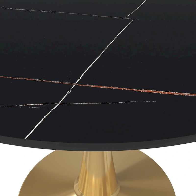 Table à manger ronde 40'' Plateau en pierre frittée en acier doré