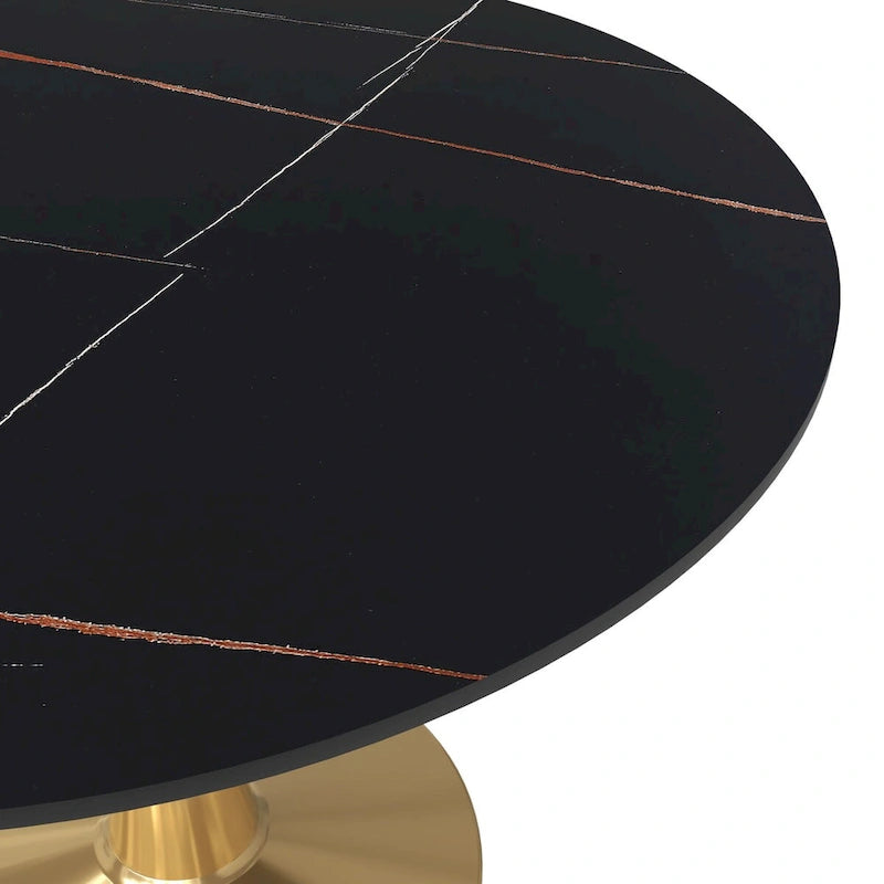 Table à manger ronde 40'' Plateau en pierre frittée en acier doré