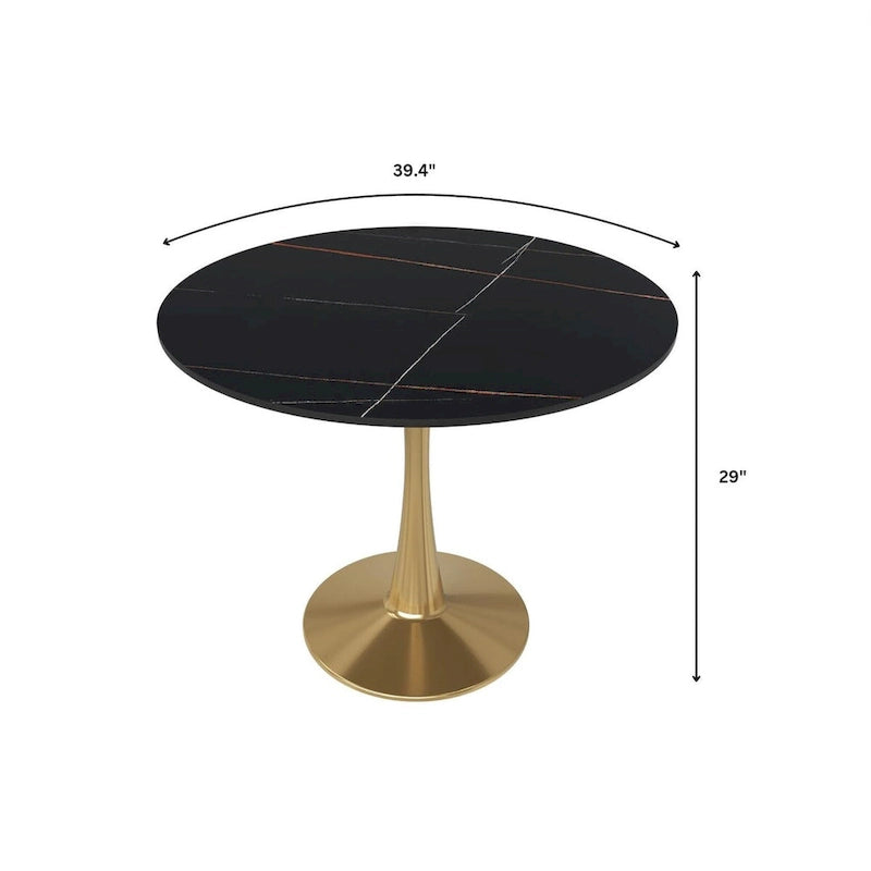 Table à manger ronde 40'' Plateau en pierre frittée en acier doré