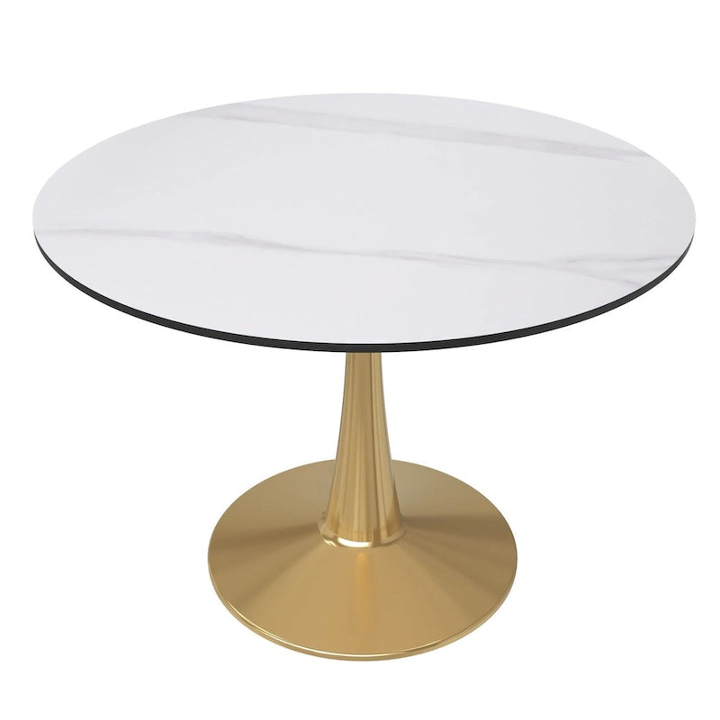 Table à manger ronde 40'' Plateau en pierre frittée en acier doré