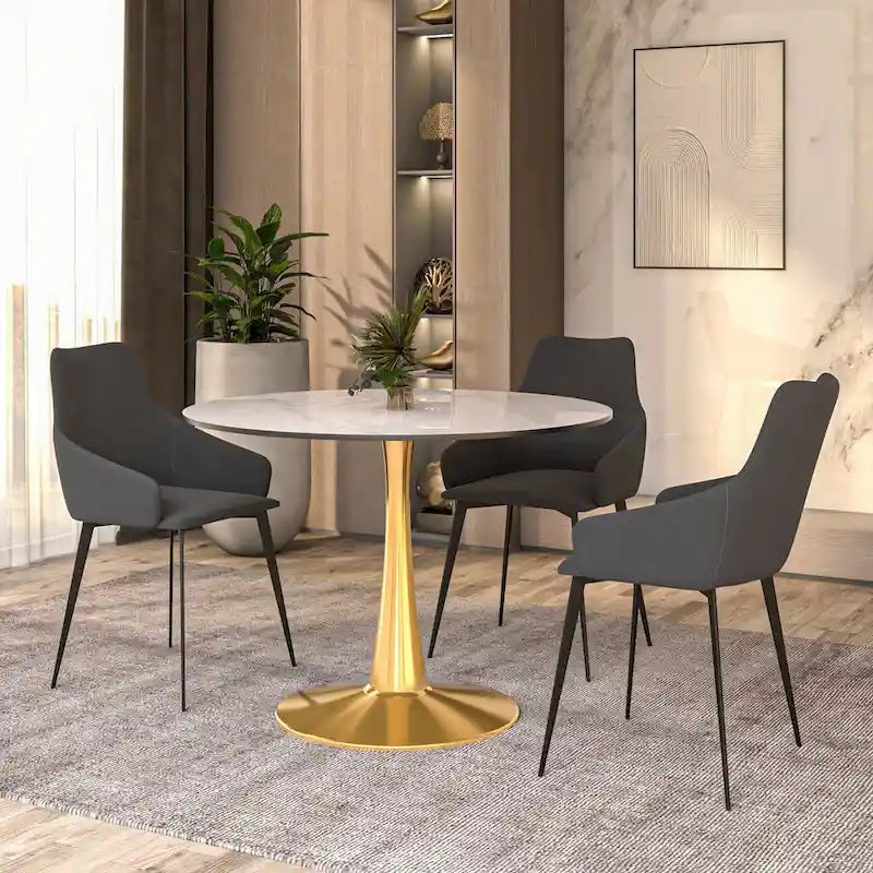 Table à manger ronde 40'' Plateau en pierre frittée en acier doré