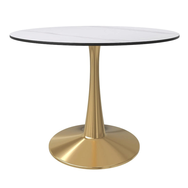 Table à manger ronde 40'' Plateau en pierre frittée en acier doré