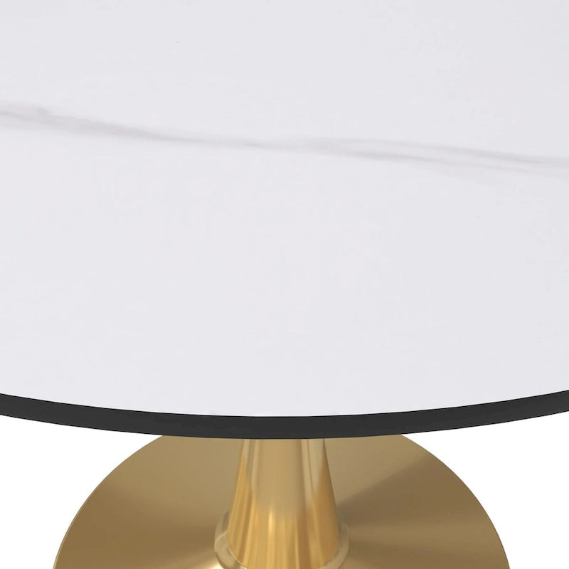 Table à manger ronde 40'' Plateau en pierre frittée en acier doré