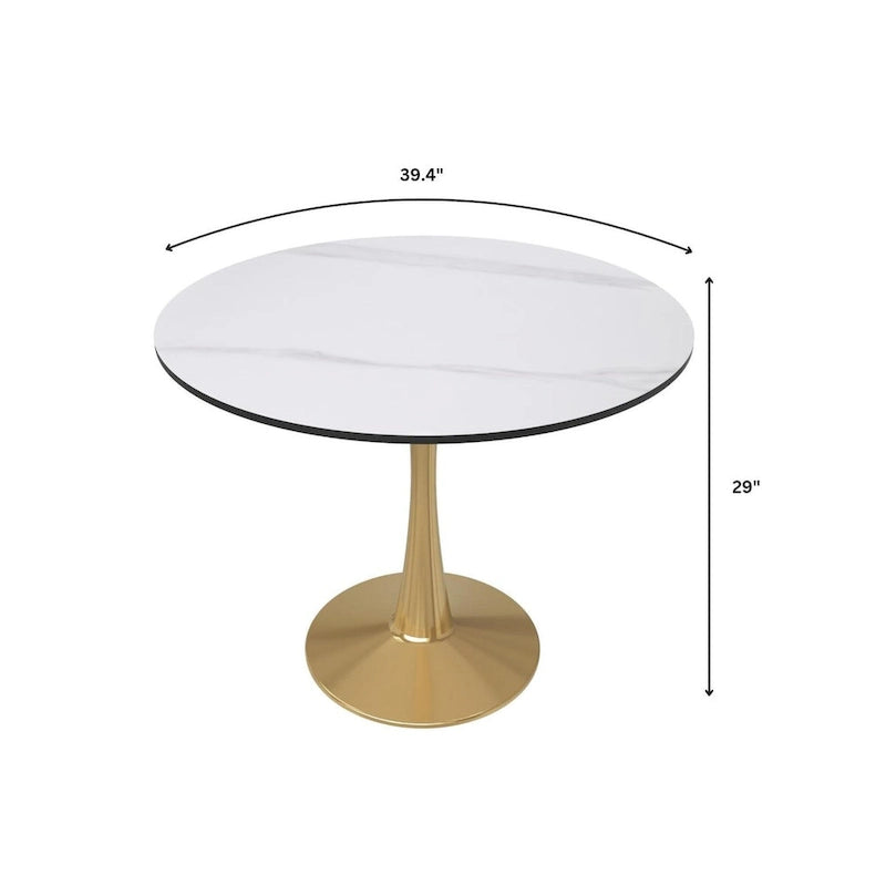 Table à manger ronde 40'' Plateau en pierre frittée en acier doré