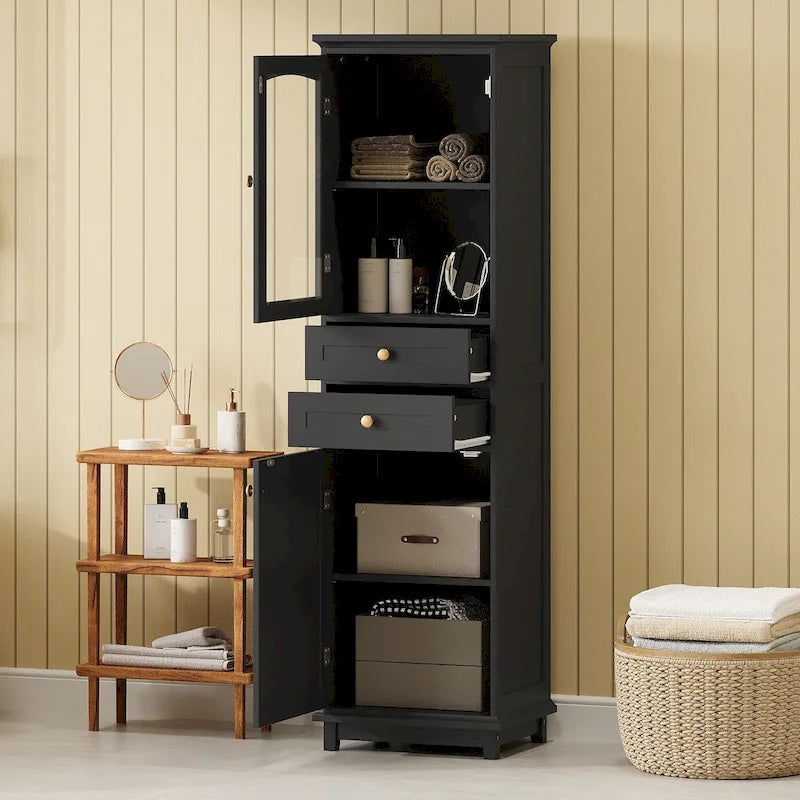Armoire de salle de bain haute avec portes vitrées