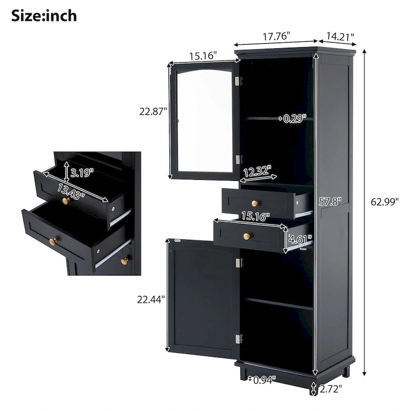 Armoire de salle de bain haute avec portes vitrées
