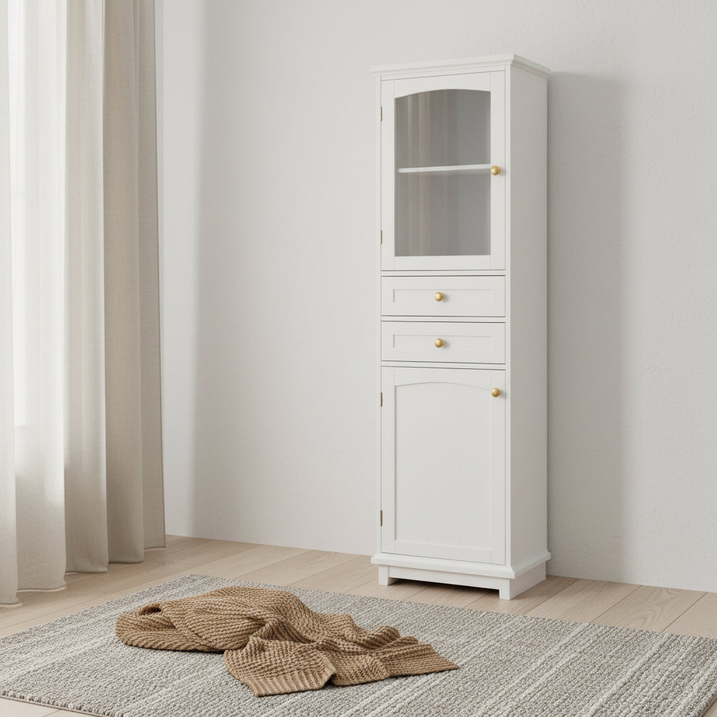 Armoire de salle de bain haute avec portes vitrées