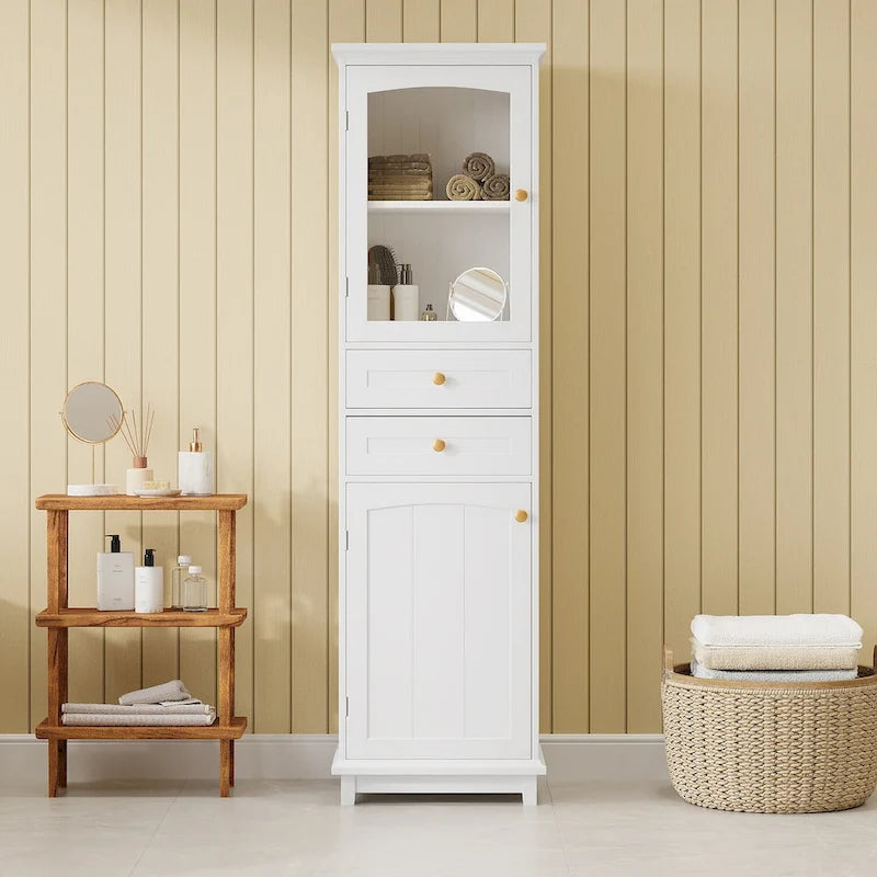 Armoire de salle de bain haute avec portes vitrées