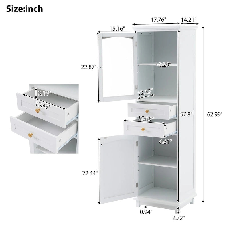 Armoire de salle de bain haute avec portes vitrées