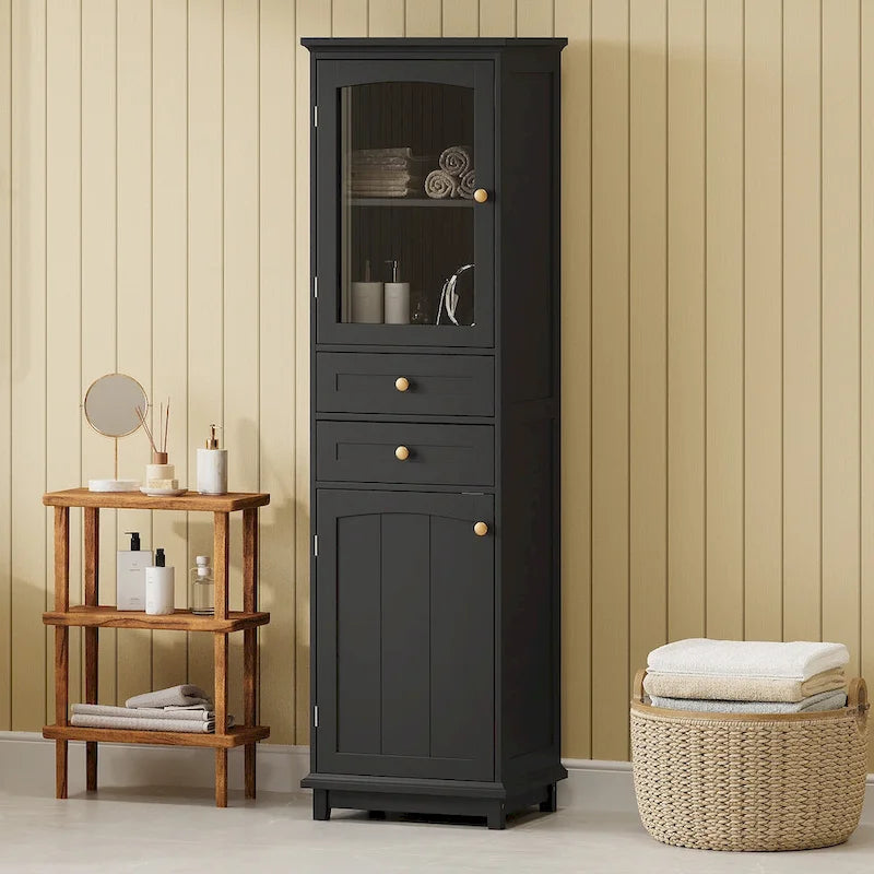 Armoire de salle de bain haute avec portes vitrées