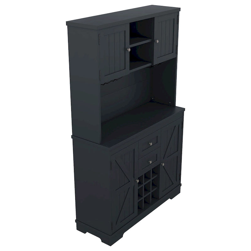 Meuble de bar de cuisine avec rangement, meuble à vin de ferme avec tiroirs, étagères et armoires, meuble de buffet avec porte-bouteilles et porte-verres